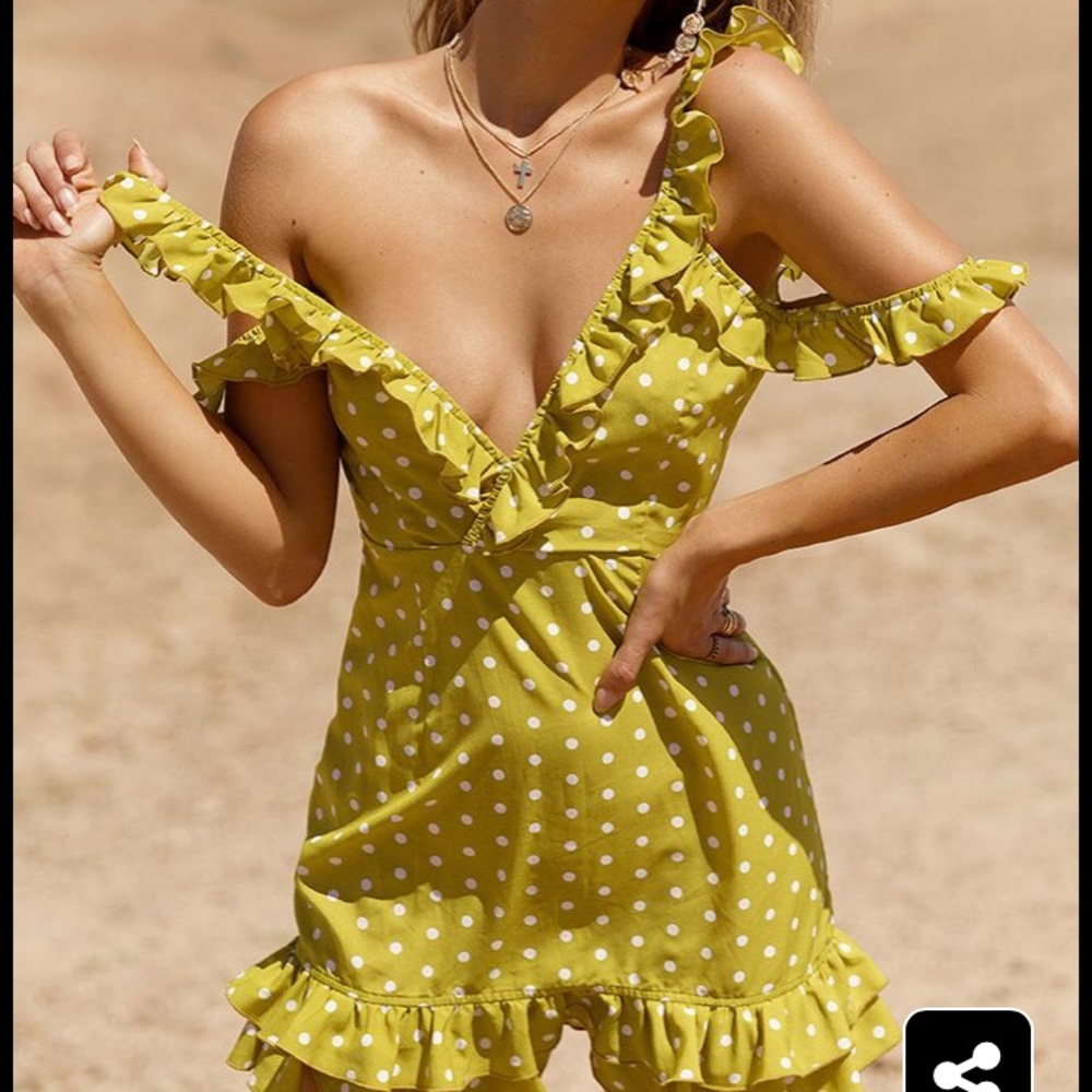 Green polka dot frill dress